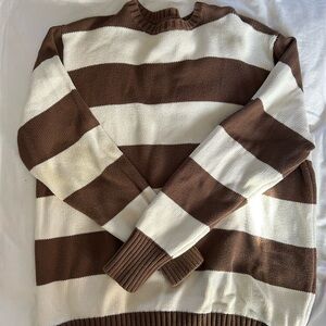Brandy Melville Chocolate and Cream Striped Crewneck Sweater
